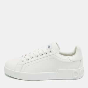 Dolce & Gabbana Portofino Size 40 White Leather Low Top Sneakers, Athletic Shoes & Sneakers - Luxury Closet