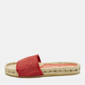 Etro Paisley Size 36 Red Canvas Espadrille Flats Slide, Flats - Luxury Closet