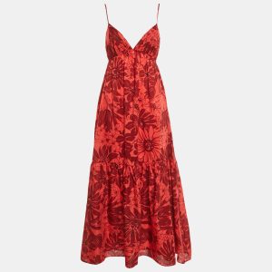 Faithfull The Brand Crimson Zani Floral Cotton Anisha Maxi Dress M, Dresses - Luxury Closet