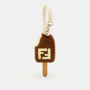 Fendi Brown/Cream Mink Fur Ice-cream Bag Charm, Luggage Accessories - Luxury Closet