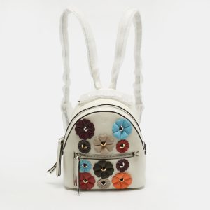Fendi Flowerland White Leather Backpack, Backpacks - Luxury Closet