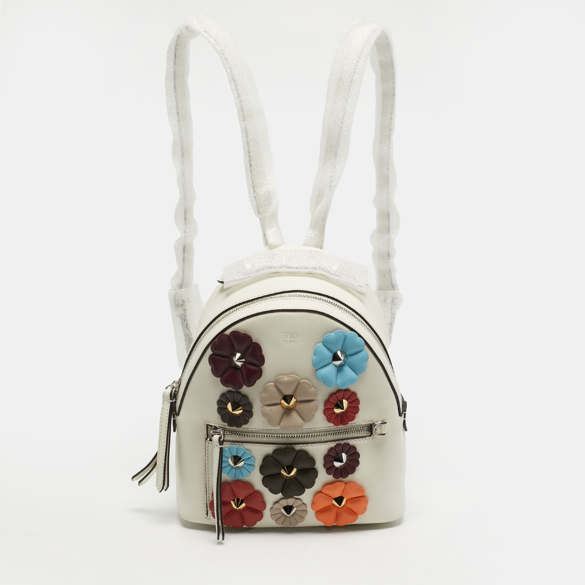 Fendi Flowerland White Leather Backpack, Backpacks - Luxury Closet
