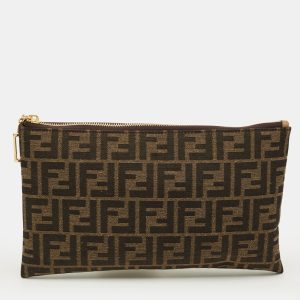 Fendi Baguette Medium Tobacco Zucca Canvas Flat Pouch, Clutches & Special Occasion Bags - Luxury Closet
