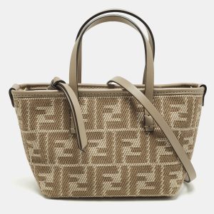 Fendi Roll Mini Beige Zucca Jacquard Tote, Tote Handbags - Luxury Closet