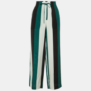 Ganni Green Block Striped Silk Electra Pants M, Clothing - Luxury Closet