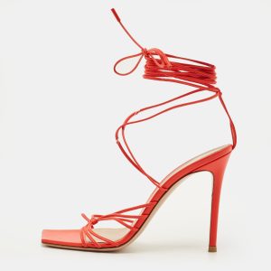 Gianvito Rossi Sylvie Size 38 Red Leather Ankle Strap Sandals, Sandals - Luxury Closet