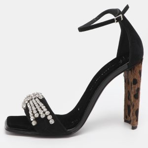 Giuseppe Zanotti Crystal Embellished Size 39 Black Suede Ankle Strap Sandals, Sandals - Luxury Closet