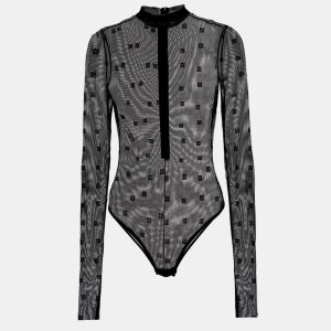 Givenchy Black 4G Mesh Long Sleeves Mock Neck Bodysuit L, Shirts & Tops - Luxury Closet