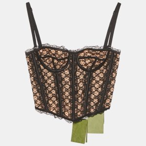 Gucci Black GG Lace and Satin Corset Top XXS, Shirts & Tops - Luxury Closet