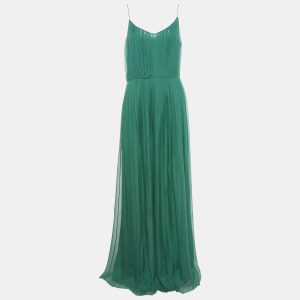 Gucci Green Silk Plisse Maxi Dress M, Dresses - Luxury Closet