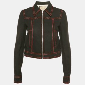 Gucci Black Denim Hoywood Babylon Embellised Zip Front Jacket XS, Coats & Jackets - Luxury Closet