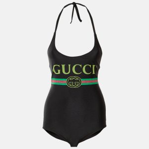 Gucci Black Logo Print Jersey Swimsuit XXS, Clothing - Luxury Closet