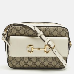 Gucci Horsebit 1955 Small Beige/Off White GG Supreme Canvas and Leather Camera Bag, Shoulder Bags - Luxury Closet