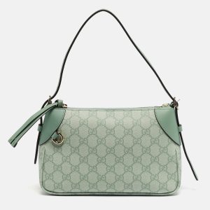 Gucci GG Emblem Small Sage Green GG Coated Fabric Shoulder Bag, Shoulder Bags - Luxury Closet