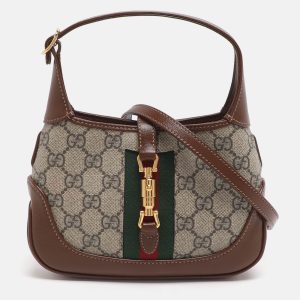 Gucci Jackie 1961 Mini Beige/Brown Supreme Canvas and Leather Shoulder Bag, Shoulder Bags - Luxury Closet