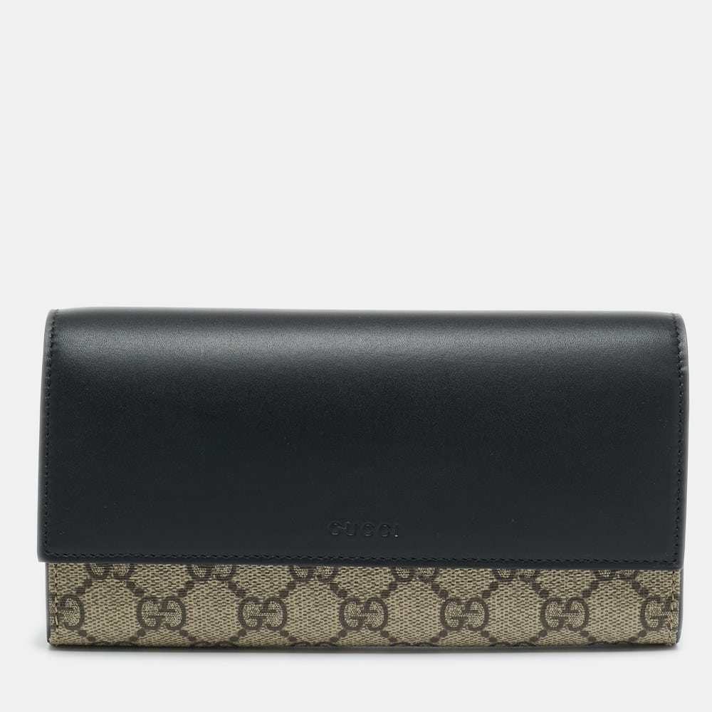 Gucci Beige/Black GG Supreme Canvas and Leather Continental Wallet, Wallets & Money Clips - Luxury Closet