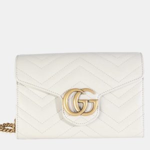 Gucci Grey Calfskin Matelasse GG Marmont Chain Wallet, Wallets & Money Clips - Luxury Closet