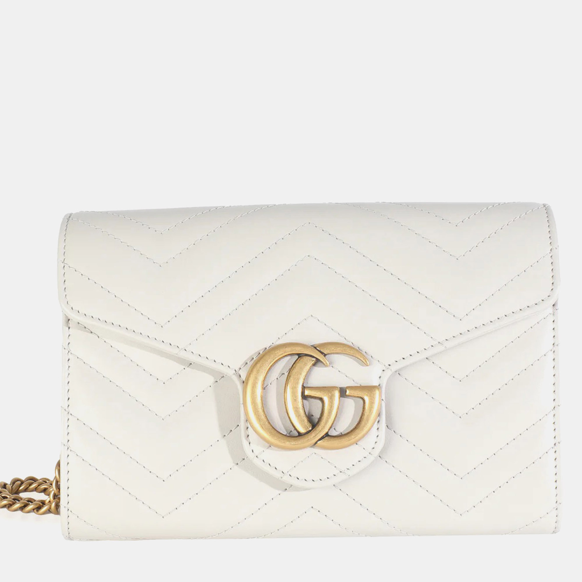 Gucci Grey Calfskin Matelasse GG Marmont Chain Wallet, Wallets & Money Clips - Luxury Closet