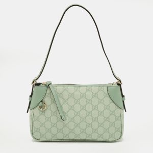 Gucci GG Emblem Small Sage Green GG Coated Fabric Shoulder Bag, Shoulder Bags - Luxury Closet