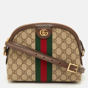Gucci Ophidia Dome Small Beige/Brown GG Supreme Canvas and Leather Shoulder Bag, Shoulder Bags - Luxury Closet