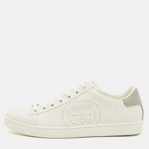 Gucci Ace Size 38.5 White Perforated Interlocking G Leather Low Top Sneakers, Athletic Shoes & Sneakers - Luxury Closet
