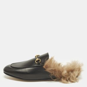 Gucci Princetown Size 40.5 Black Fur and Leather Mules, Sandals - Luxury Closet