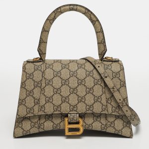 Gucci x Balenciaga Hourglass Beige GG Supreme Canvas Top Handle Bag, Satchels - Luxury Closet