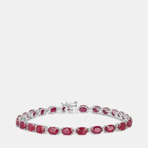 12.48 cts Ruby and Diamond 14K White Gold Tennis Bracelet, Bracelets - Luxury Closet
