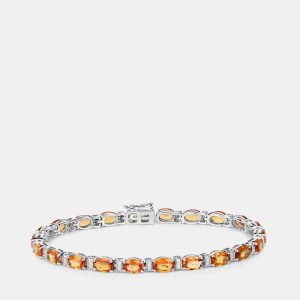 16.50 cts Orange Sapphire and Diamond 14K White Gold Tennis Bracelet, Bracelets - Luxury Closet