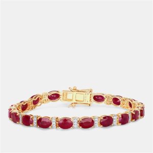 16.15 cts Ruby and Diamond 14K Yellow Gold Tennis Bracelet, Bracelets - Luxury Closet