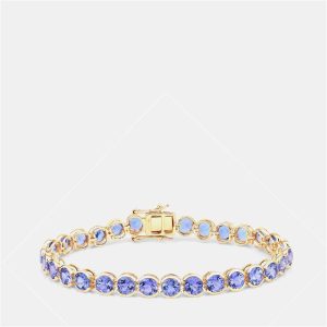 12.60 cts Tanzanite 14K Yellow Gold Tennis Bracelet, Bracelets - Luxury Closet