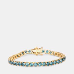 14.33 cts Blue Diamond 14K Yellow Gold Tennis Bracelet, Bracelets - Luxury Closet