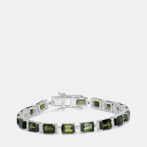 18.90 cts Green Tourmaline and Diamond 14K White Gold Tennis Bracelet, Bracelets - Luxury Closet