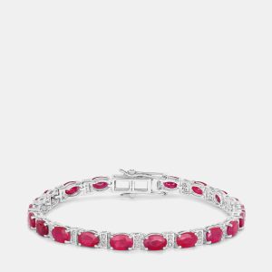 10.92 cts Ruby and Diamond 14K White Gold Tennis Bracelet, Bracelets - Luxury Closet
