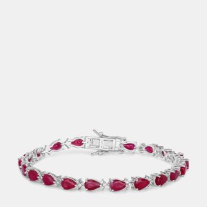 8.40 cts Mozambique Ruby and Diamond 14K White Gold Tennis Bracelet, Bracelets - Luxury Closet