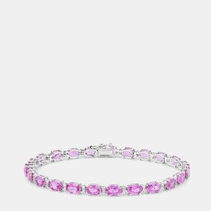 13.27 cts Pink Sapphire and Diamond 14K White Gold Tennis Bracelet, Bracelets - Luxury Closet