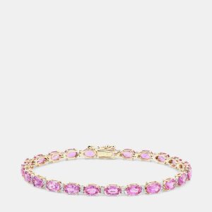 13.82 cts Pink Sapphire and Diamond 14K Yellow Gold Tennis Bracelet, Bracelets - Luxury Closet