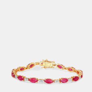 7.00 cts Ruby and Diamond 14K Yellow Gold Tennis Bracelet, Bracelets - Luxury Closet