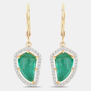 7.05 cts Colombian Emerald and Diamond 14K Yellow Gold Statement Earrings, Earrings - Luxury Closet