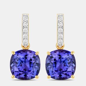 5.50 cts Tanzanite and Diamond 14K Yellow Gold Dangle Earrings, Earrings - Luxury Closet