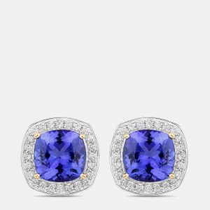 5.50 cts Tanzanite and Diamond 14K Yellow Gold Studs Earrings, Earrings - Luxury Closet