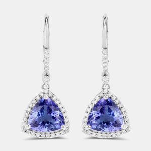 4.24 cts Tanzanite and Diamond 14K White Gold Dangle Earrings, Earrings - Luxury Closet