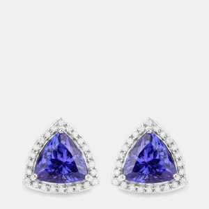 4.24 cts Tanzanite and Diamond 14K White Gold Studs Earrings, Earrings - Luxury Closet