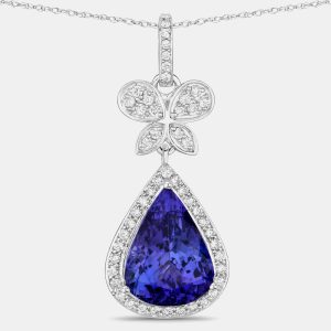 5.16 cts Tanzanite and Diamond 18K White Gold Statement Pendant, Necklaces - Luxury Closet