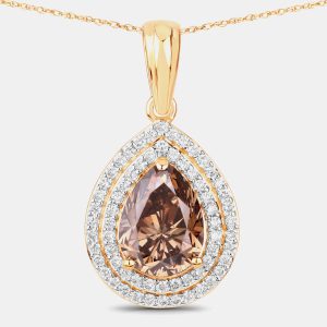 2.01 cts Brown Diamond and Diamond 18K Yellow Gold Statement Pendant, Necklaces - Luxury Closet