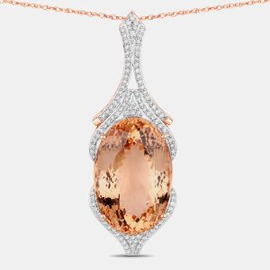 32.72 cts Morganite and Diamond 14K Rose Gold Statement Pendant, Necklaces - Luxury Closet