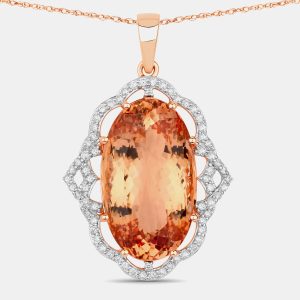 26.59 cts Morganite and Diamond 14K Rose Gold Statement Pendant, Necklaces - Luxury Closet