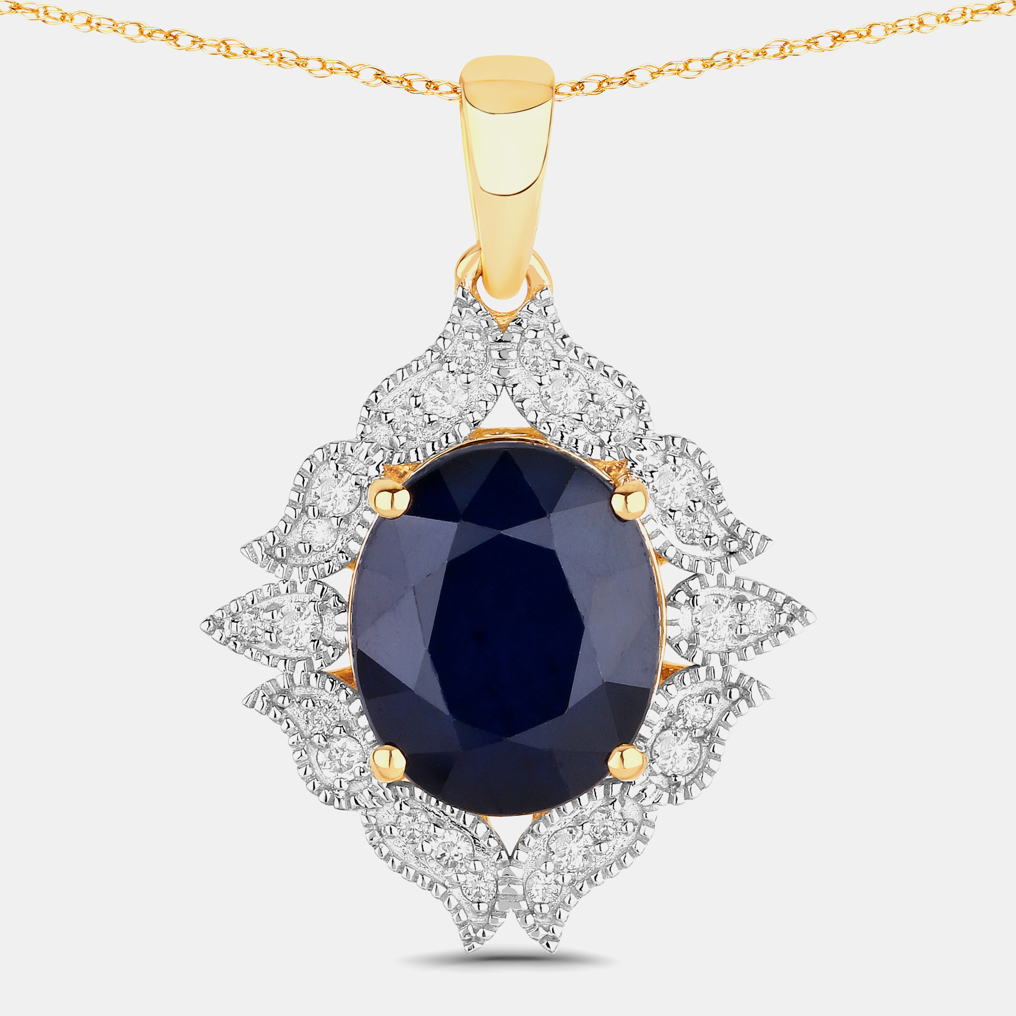 6.21 cts Blue Sapphire and Diamond 14K Yellow Gold Statement Pendant, Necklaces - Luxury Closet