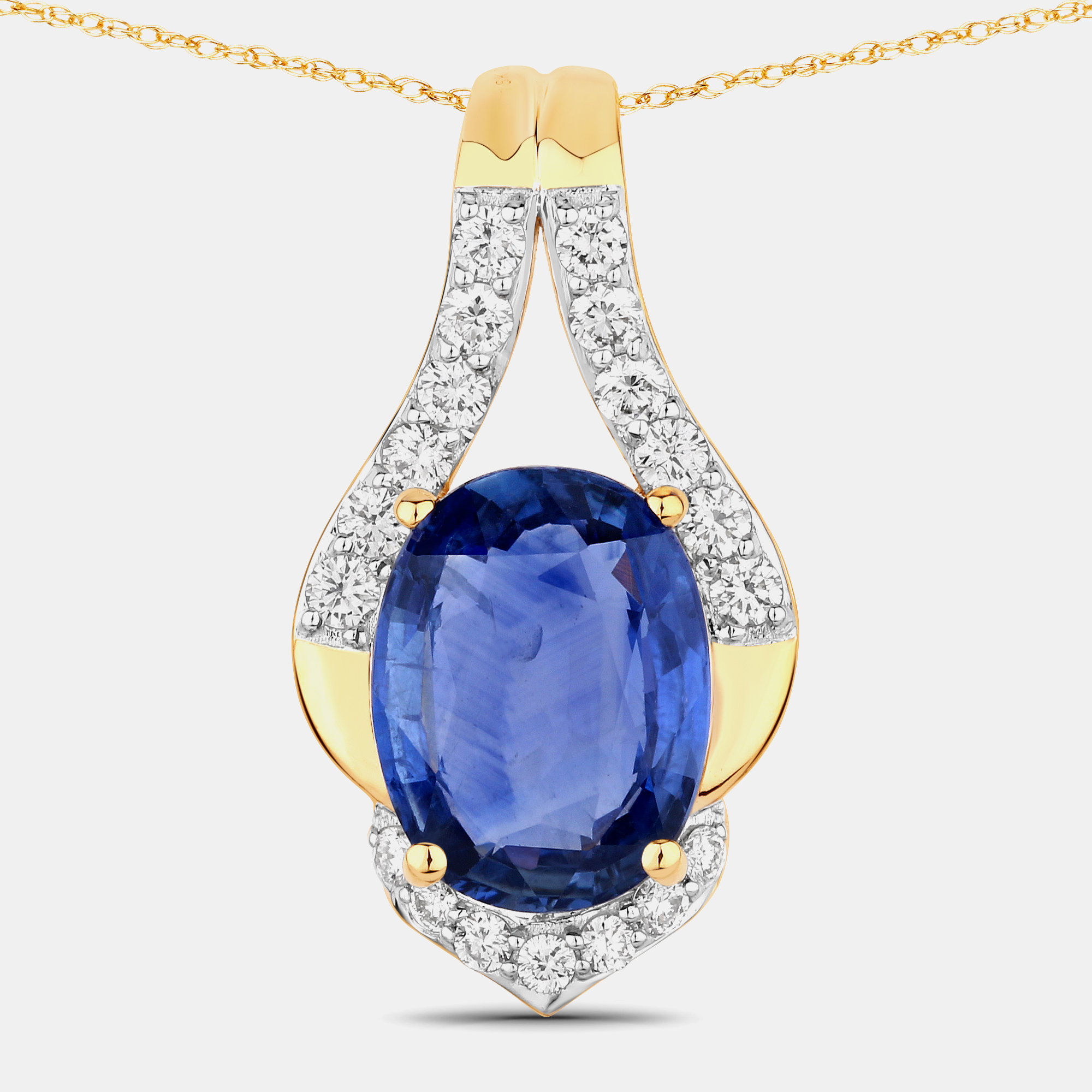 3.73 cts Ceylon Blue Sapphire and Diamond 18K Yellow Gold Statement Pendant, Necklaces - Luxury Closet