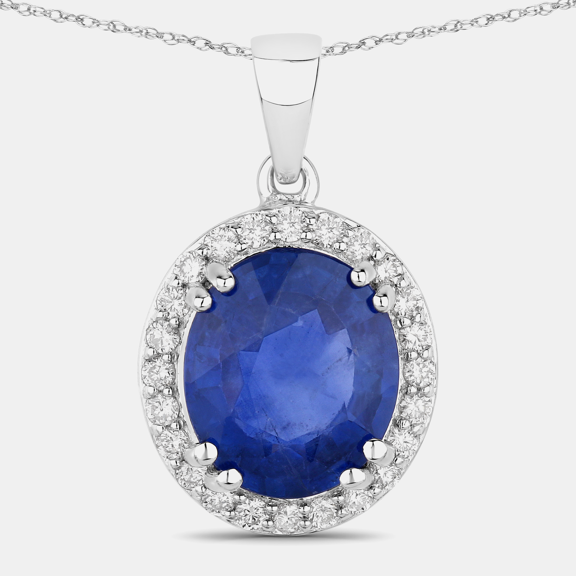 2.91 cts Ceylon Blue Sapphire and Diamond 18K White Gold Halo Pendant, Necklaces - Luxury Closet